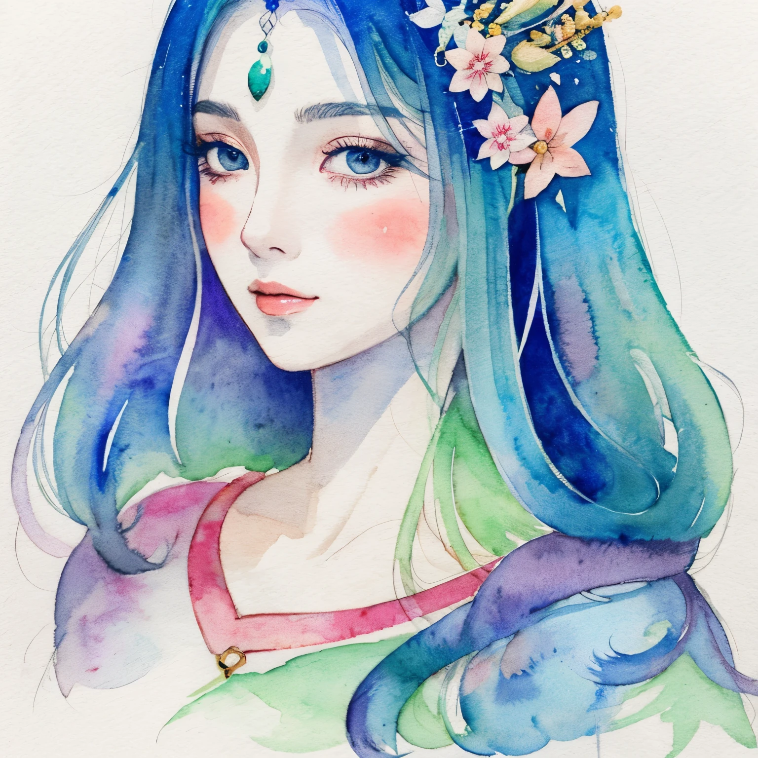 goddess,beautiful,watercolor style