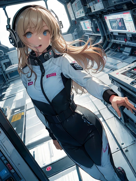 top-quality,Top image quality,in 8K,4K,masterpiece,ultra-detailliert,Beautiful,ultra-quality, best quality,high resolution, ultra-detailed,game cg,dutch angle,acrobatic pose,jumping,(inside spacestation,)beautiful detailed eyes,five fingers,headphone,nsfw,a beauty girl,(track uniforms),wet,(steam:1.5),Running form,open open mouth,(blonde hair),(long hair):2,Navel,space_station_interior, exercise_room, futuristic, high_technology, zero_gravity_exercise_equipment, high_resolution_landscape, sleek_design, minimalistic, 8K_resolution, game_cg_style, Dutch_angle, detailed_character, track_uniform, perfect_running_form, intense_expression, detailed_eyes, determination, steam:1.5, beauty, strength, five_fingers, visible_navel, open_mouth, ultra_quality, high_resolution, ultra_detailed,astrovest