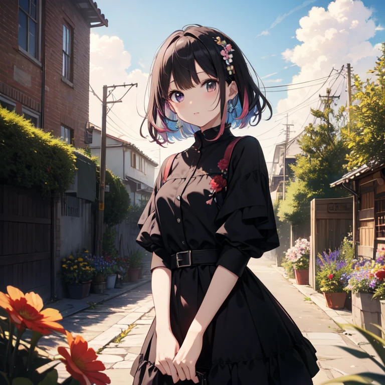highest quality、masterpiece、8K、cloud、colorful、flower garden、evening