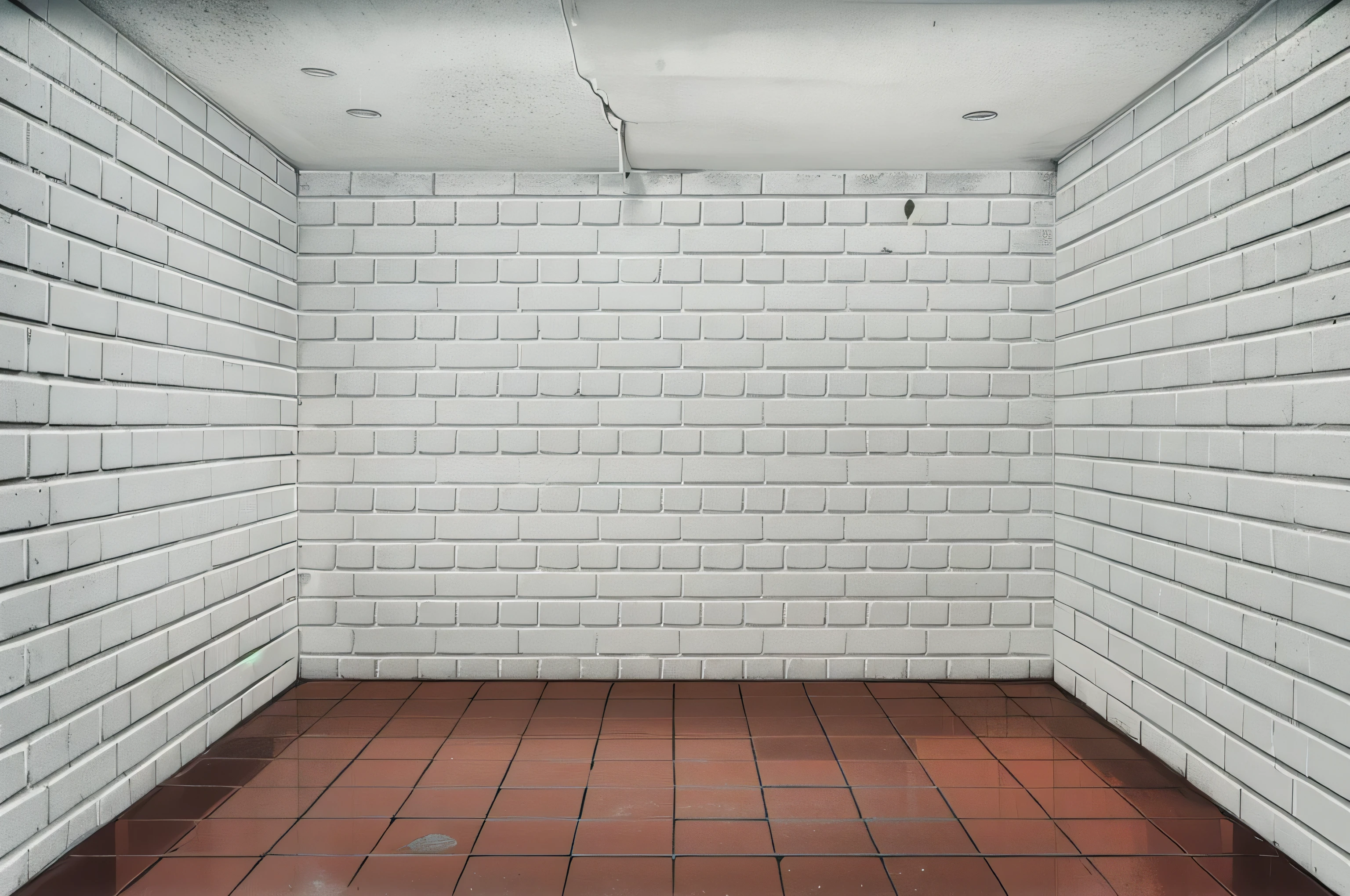 there is a white brick wall with a red floor in a room, interior background, cement brick wall background, tiny room with dirty wall tiles, brick wall background, basic background, white background wall, white wall background, concrete brick background, background image, isolated background, interior white wall, brick, solid background, blank background, small chamber. hyperrealistic
