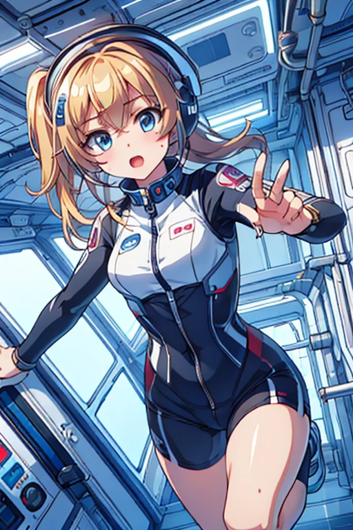 top-quality,Top image quality,in 8K,4K,​masterpiece,ultra-detailliert,Beautiful,ultra-quality, best quality,high resolution, ultra-detailed,game cg,dutch angle,(acrobatic pose):5,jumping:5,(inside spacestation,)beautiful detailed eyes,five fingers,headphone,nsfw,a beauty girl,(astrovest):5,(track uniforms),wet,(steam:1.5),Running form,open open mouth,(blonde hair),(long hair):2,Navel,space_station_interior, exercise_room, futuristic, high_technology, zero_gravity_exercise_equipment, high_resolution_landscape, sleek_design, minimalistic, 8K_resolution, game_cg_style, Dutch_angle, detailed_character, track_uniform, perfect_running_form, intense_expression, detailed_eyes, determination, steam:1.5, beauty, strength, five_fingers, visible_navel, open_mouth, ultra_quality, high_resolution, ultra_detailed,astrovest