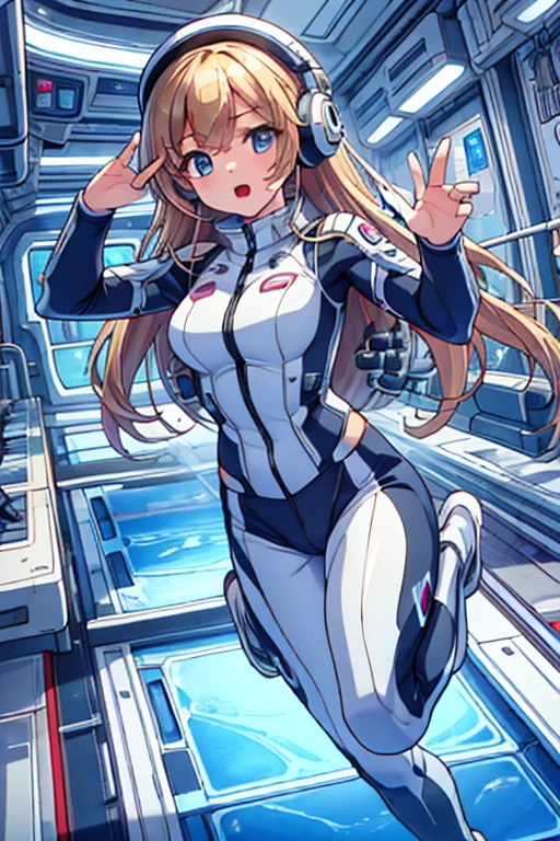 top-quality,Top image quality,in 8K,4K,​masterpiece,ultra-detailliert,Beautiful,ultra-quality, best quality,high resolution, ultra-detailed,game cg,dutch angle,(acrobatic pose):5,jumping:5,(inside spacestation,)beautiful detailed eyes,five fingers,headphone,nsfw,a beauty girl,(astrovest):5,(track uniforms),wet,(steam:1.5),Running form,open open mouth,(blonde hair),(long hair):2,Navel,space_station_interior, exercise_room, futuristic, high_technology, zero_gravity_exercise_equipment, high_resolution_landscape, sleek_design, minimalistic, 8K_resolution, game_cg_style, Dutch_angle, detailed_character, track_uniform, perfect_running_form, intense_expression, detailed_eyes, determination, steam:1.5, beauty, strength, five_fingers, visible_navel, open_mouth, ultra_quality, high_resolution, ultra_detailed,astrovest