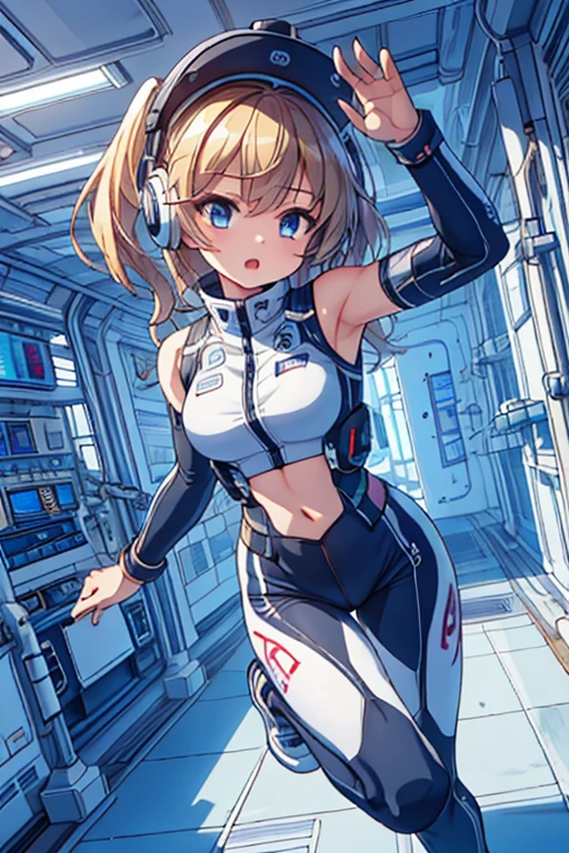 top-quality,Top image quality,in 8K,4K,​masterpiece,ultra-detailliert,Beautiful,ultra-quality, best quality,high resolution, ultra-detailed,game cg,dutch angle,(acrobatic pose):5,jumping:5,(inside spacestation,)beautiful detailed eyes,five fingers,headphone,nsfw,a beauty girl,(astrovest):5,(track uniforms),wet,(steam:1.5),Running form,open open mouth,(blonde hair),(long hair):2,Navel,space_station_interior, exercise_room, futuristic, high_technology, zero_gravity_exercise_equipment, high_resolution_landscape, sleek_design, minimalistic, 8K_resolution, game_cg_style, Dutch_angle, detailed_character, track_uniform, perfect_running_form, intense_expression, detailed_eyes, determination, steam:1.5, beauty, strength, five_fingers, visible_navel, open_mouth, ultra_quality, high_resolution, ultra_detailed,astrovest