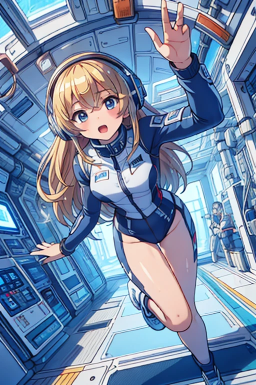 top-quality,Top image quality,in 8K,4K,masterpiece,ultra-detailliert,Beautiful,ultra-quality, best quality,high resolution, ultra-detailed,game cg,dutch angle,(acrobatic pose):5,jumping:5,(inside spacestation,)beautiful detailed eyes,five fingers,headphone,nsfw,a beauty girl,(astrovest):5,(track uniforms),wet,(steam:1.5),Running form,open open mouth,(blonde hair),(long hair):2,Navel,space_station_interior, exercise_room, futuristic, high_technology, zero_gravity_exercise_equipment, high_resolution_landscape, sleek_design, minimalistic, 8K_resolution, game_cg_style, Dutch_angle, detailed_character, track_uniform, perfect_running_form, intense_expression, detailed_eyes, determination, steam:1.5, beauty, strength, five_fingers, visible_navel, open_mouth, ultra_quality, high_resolution, ultra_detailed,astrovest
