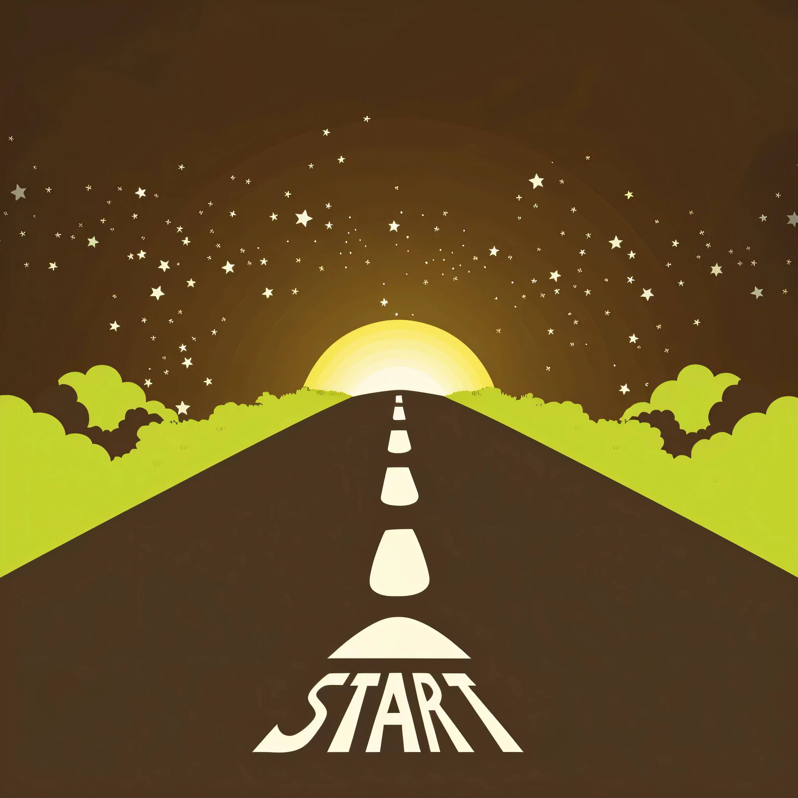 there is a road with a star on it and a sun in the background, start, artwork about a road to , starts, illustartion, going forward to the sunset, simple illustration, cartoonish and simplistic, illustration”, an illustration, concept illustration, road, manifestation, concept illustartion, stylized digital illustration, stars, open road, star