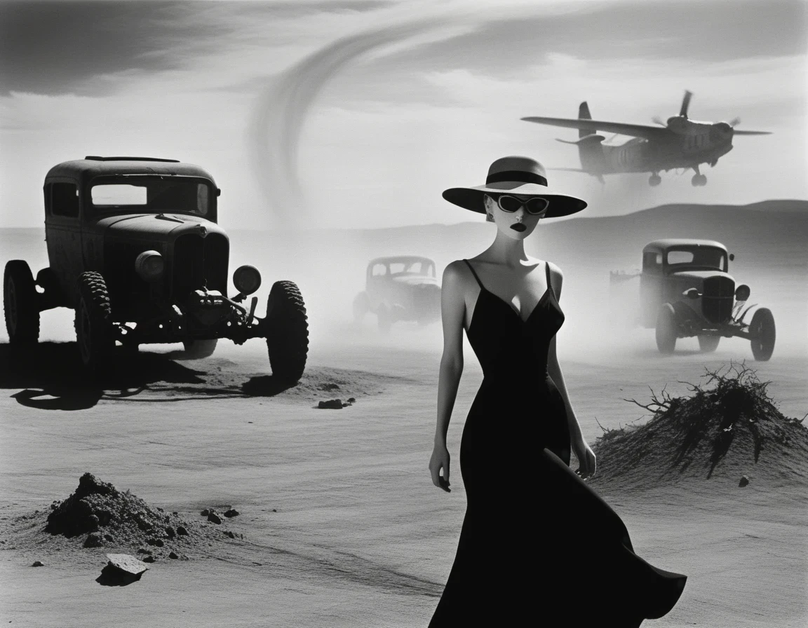 wasteland, sci-fi art, in style of Lillian Bassman 