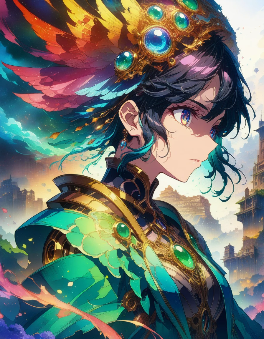 1girl, "a desert canyon made of stars on a starry night" double exposure collage art watercolor illustration, sharp contrast, fantasy, hdr, surrealism, hyperdetailed, hypermaximalist illustration by Meg Chikhani, Victo Ngai, Rlon, Andreas Lie, Android Jones, by artist "anime", Anime Key Visual, Japanese Manga, Pixiv, Zerochan, Anime art, Fantia . (masterpiece), (best quality), (ultra-detailed), very aesthetic, illustration, disheveled hair, perfect composition, moist skin, intricate details, anime artwork, anime style, visual, vibrant, studio anime, highly detailed, aesthetic