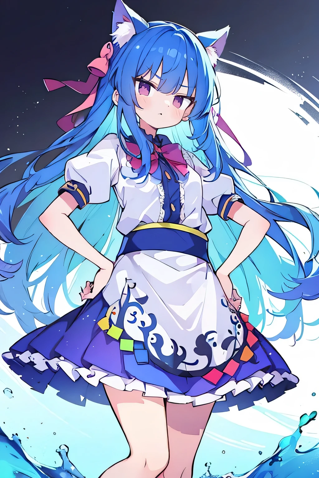 (masterpiece),best quality, expressive eyes, perfect face, 1girl,
Put your hands on your waist,fair, Gorgeous,Japanese cartoons,girl,lola,Hina Angel, blue hair, blue haired, floating clothes,Grab your waist, Grab your waist, hands on hips , hands on hips,sit, sit on ground, Legs on the ground, flat chest,cat ears,
