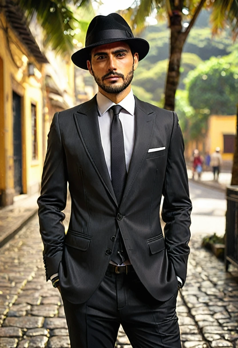 Homem virado de costas,wearing suit and black hat