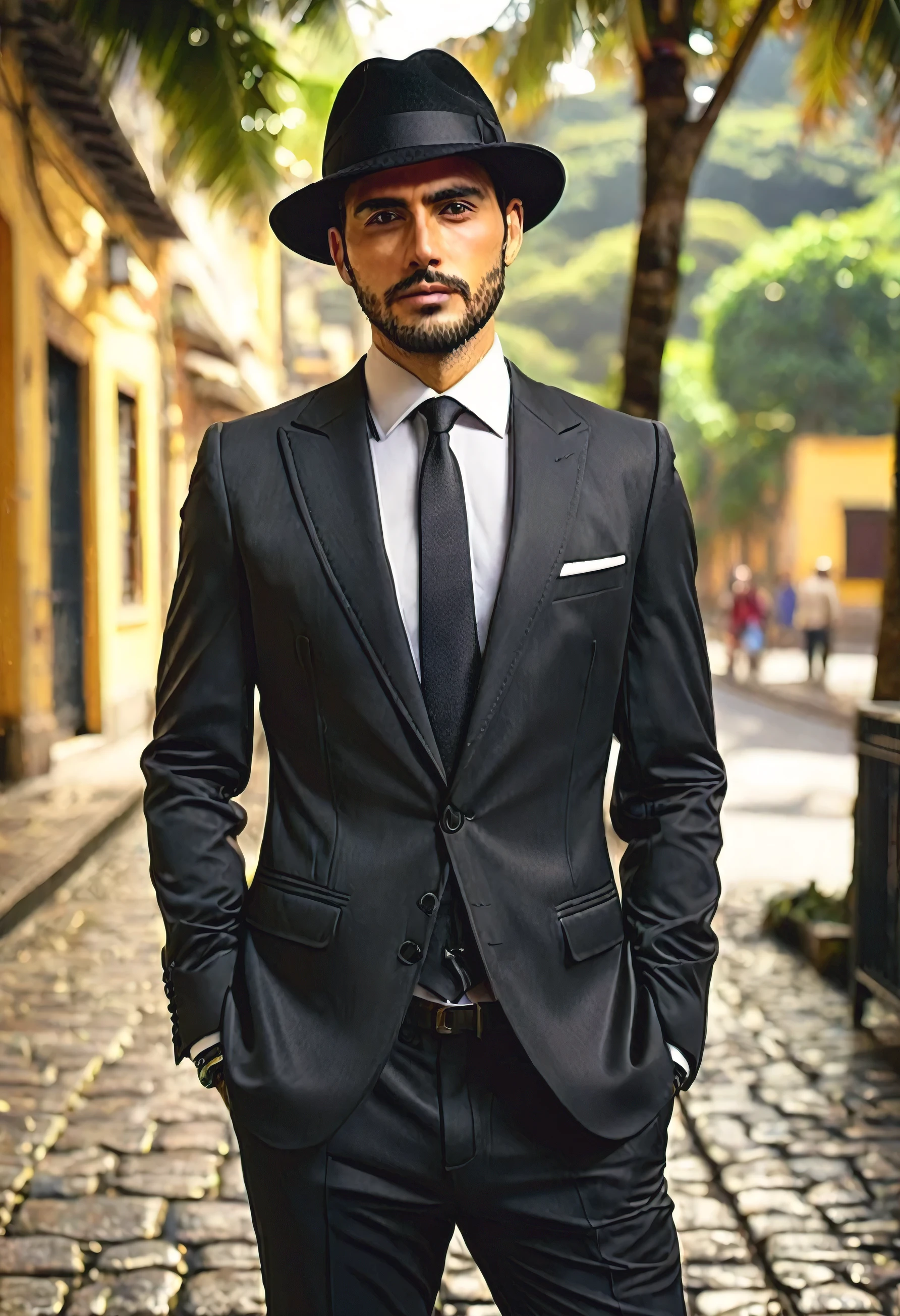 Homem virado de costas,wearing suit and black hat
