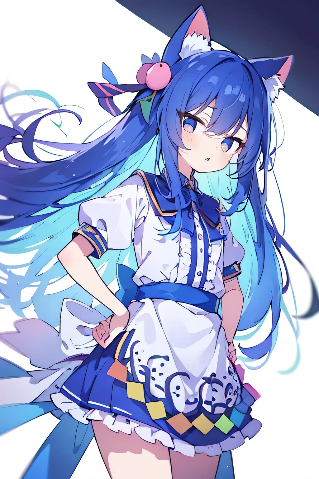 (masterpiece),best quality, expressive eyes, perfect face, 1girl,
Put your hands on your waist,fair, Gorgeous,Japanese cartoons,girl,lola,Hina Angel, blue hair, blue haired, floating clothes,Grab your waist, Grab your waist, hands on hips , hands on hips,sit, sit on ground, Legs on the ground, flat chest,cat ears,
