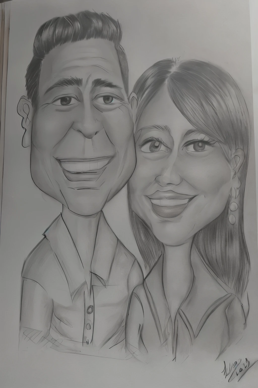 a drawing of a man and woman are smiling and posing for a picture, caricature style, caricature!!!, couple portrait, caricatural, couples portrait, caricature, cartoon portrait, caricature illustration, professional sketch, portrait of two people, caricaturist, traditional portrait, cartoon drawing, detailed portrait, happy couple, charicature, cartoon art