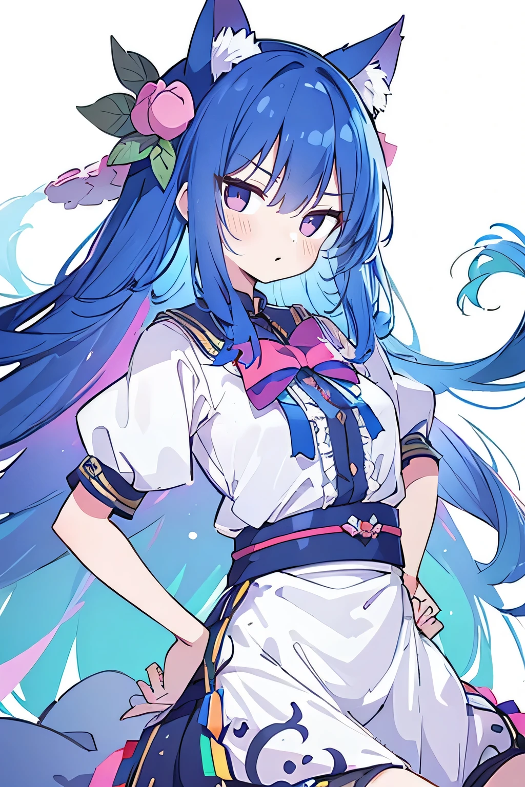 (masterpiece),best quality, expressive eyes, perfect face, 1girl,
Put your hands on your waist,fair, Gorgeous,Japanese cartoons,girl,lola,Hina Angel, blue hair, blue haired, floating clothes,Grab your waist, Grab your waist, hands on hips , hands on hips,sit, sit on ground, Legs on the ground, flat chest,cat ears,