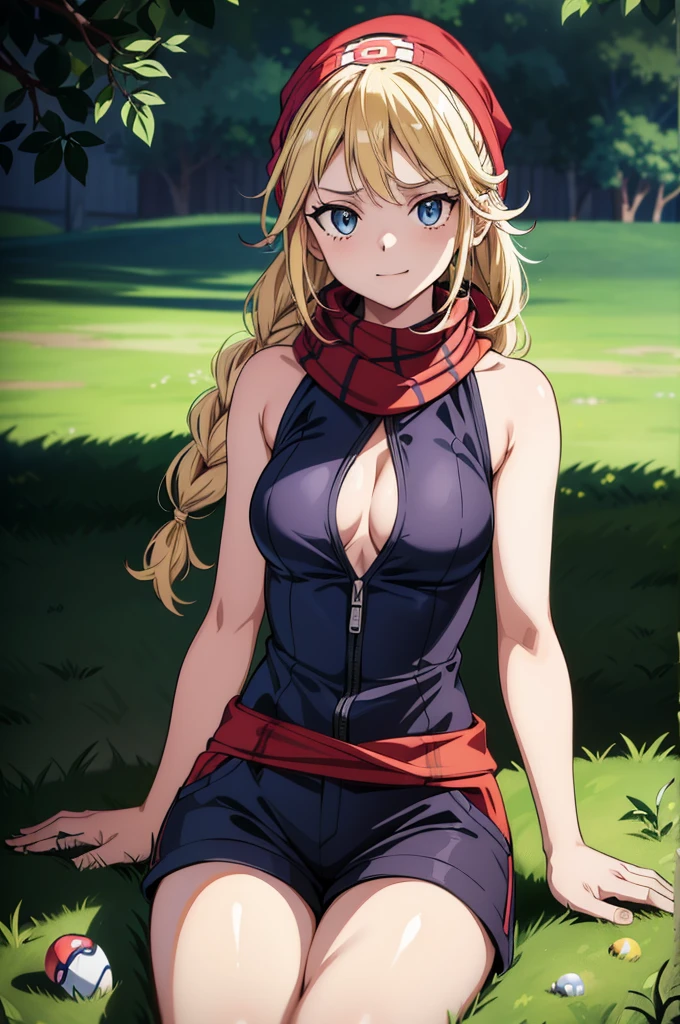 masterpiece:1.2, best quality:1.5, highly detailed, depth of field, cinematic lighting, intricate, 8k wallpaper, cg, intricate detailed eyes, glowing eyes:1.1, colorful eyes, best eyes, sharp eyes, sharp focus, 1girl:1.2, (dawn (pokemon)), ((white Pokemon beanie:1.4, red plaid scarf:1.1, wind blown scarf:1.2, cropped black vest:1.4, sleeveless:1.4, cleavage, navel lines, pelvic lines, micro bike shorts:1.4, unzipped, open clothes:1.2, middle cutout, underboob)), BREAK ((small breasts, toned body:1.4, slender limbs, wide hips:1.4, thick thighs:1.2, fit:1.3, nice hands, best hands, best anatomy)), BREAK ((expressive face, large eyes:1.2, dark blue eyes:1.2, evil smirk:1.2, looking up:1.2, dark blue hair:1.2, very long hair:1.2, fluffy hair:1.2)), BREAK ((outdoors:1.3, tree shade:1.4, weeds:1.2, dark shadow aura:1.3, black purple energy:1.4)), ((sitting:1.2, legs spread:1.5, Easter eggs:1.4, Easter theme, low pov:1.4)), starrystarscloudcolorful, dawn \(pokemon\),Eiko Tsukimi, blue eyes, braid, twin braid,(((blonde hair))),baseball cap