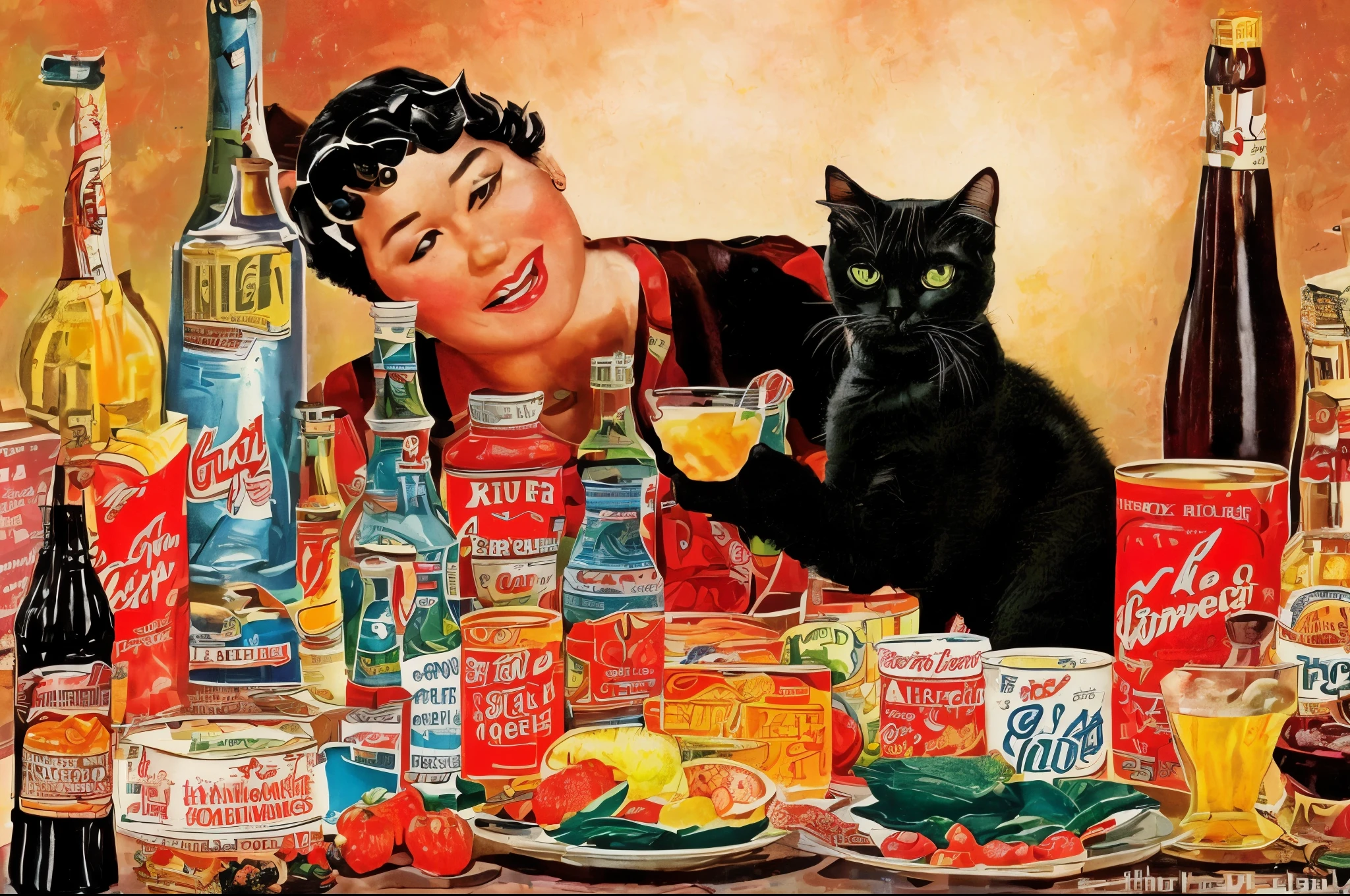 Vintage, food, alcohol, cat,korea