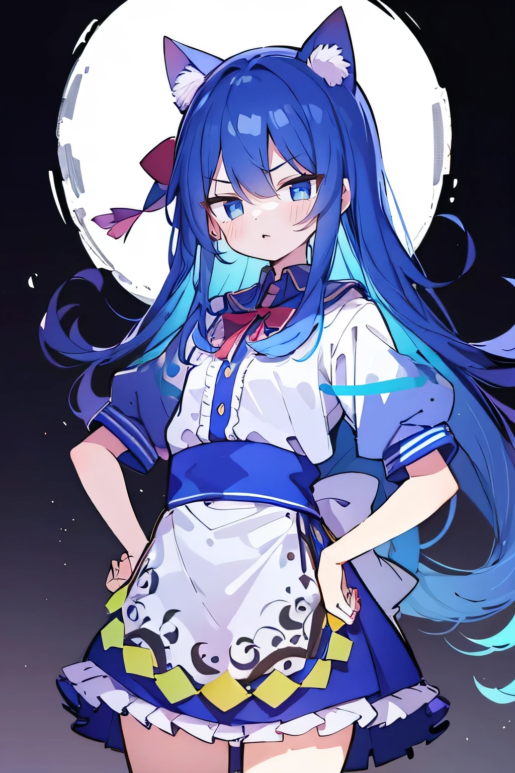 (masterpiece),best quality, expressive eyes, perfect face, 1girl,
Put your hands on your waist,fair, Gorgeous,Japanese cartoons,girl,lola,Hina Angel, blue hair, blue haired, floating clothes,Grab your waist, Grab your waist, hands on hips , hands on hips,sit, sit on ground, Legs on the ground, flat chest,cat ears,
