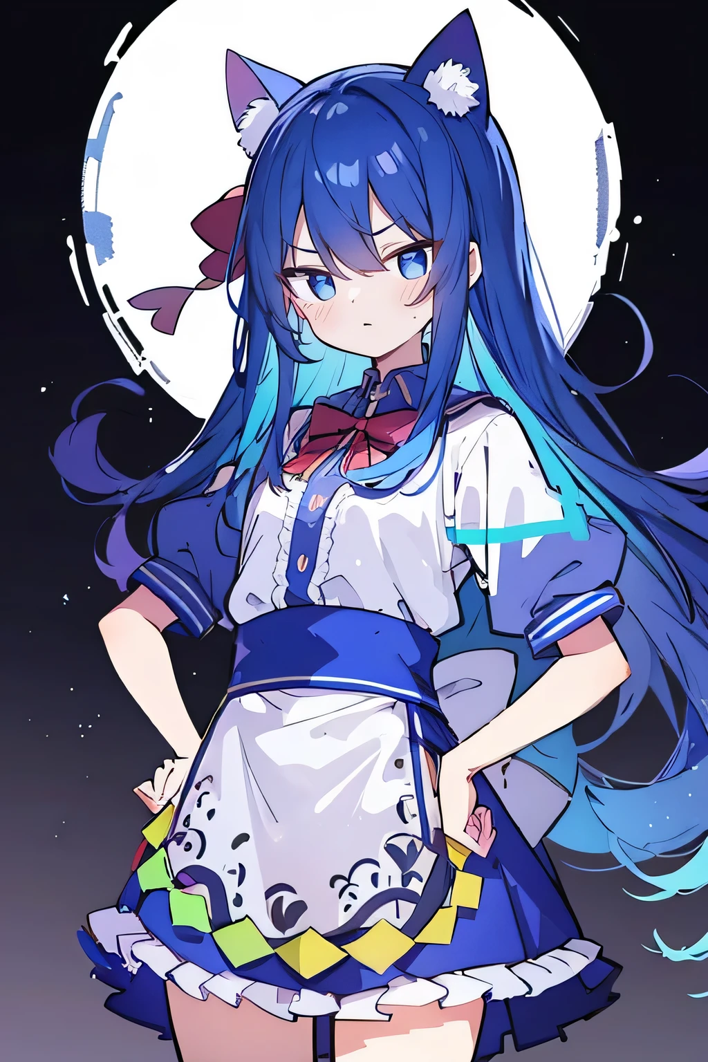 (masterpiece),best quality, expressive eyes, perfect face, 1girl,
Put your hands on your waist,fair, Gorgeous,Japanese cartoons,girl,lola,Hina Angel, blue hair, blue haired, floating clothes,Grab your waist, Grab your waist, hands on hips , hands on hips,sit, sit on ground, Legs on the ground, flat chest,cat ears,