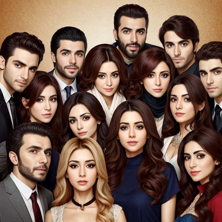a perfect group of Lebanese. focus on the characters' faces