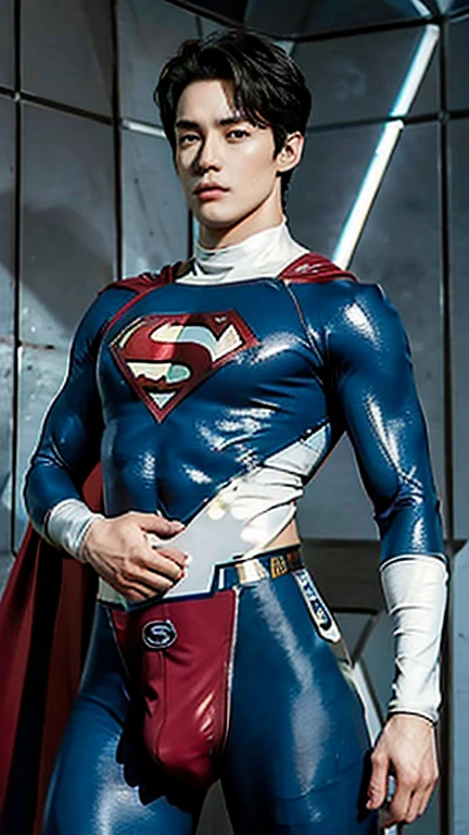 human body setting,man,Age 25,tight pants,Superman costume,((((Convex crotch)))),short hair,