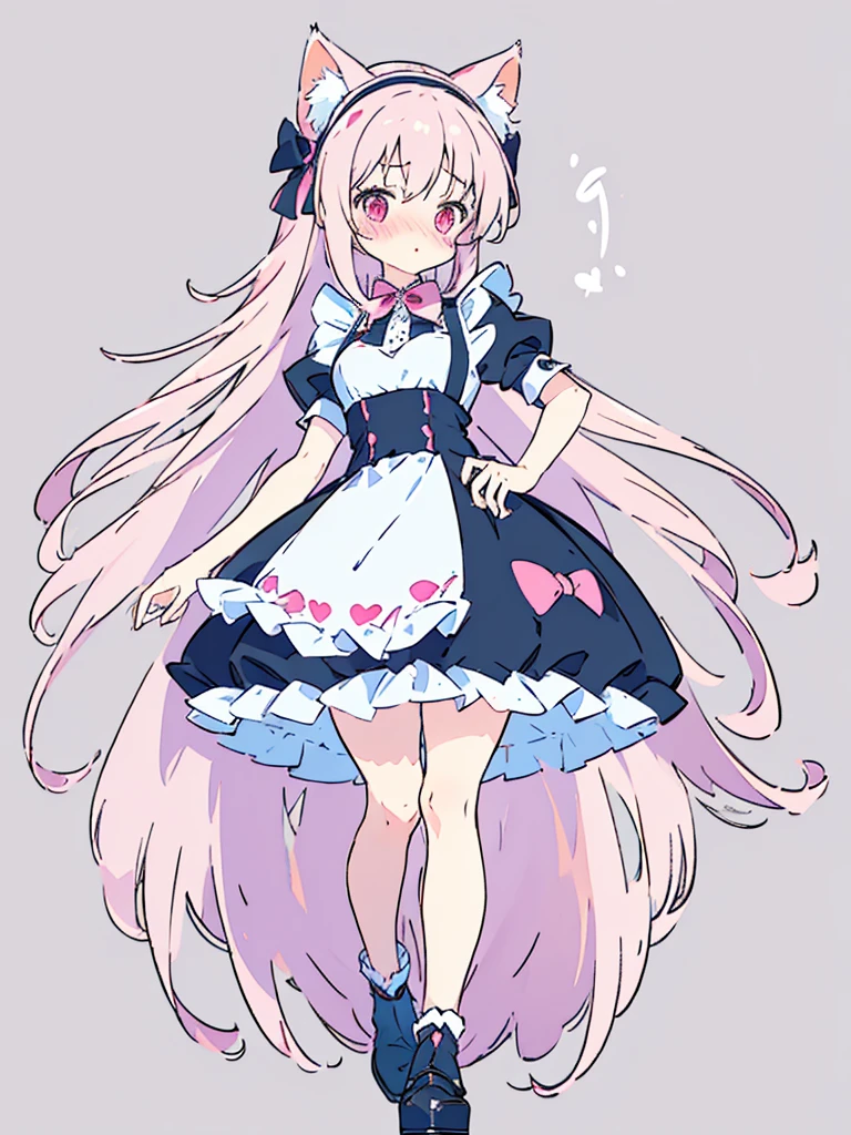 (masterpiece, top quality, best quality), pixel,pixel art,1 Girl,full body, cat ears (fluffy,cute), slender body,medium thick breast,pink long straight hair,wearing cute detailed maid dress with white bow behind the back,((blush:1.4)),doing cute pose, (8K quality), simple background, open_mouth,cute smile.
 