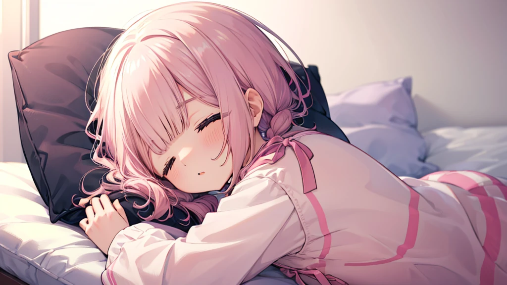ツインbed、、cute、、bed、、、turn to the side、、sleepy目をこすりながら、sleepy、yawn、Hold a pillow、Looks sleepy、bedに座る