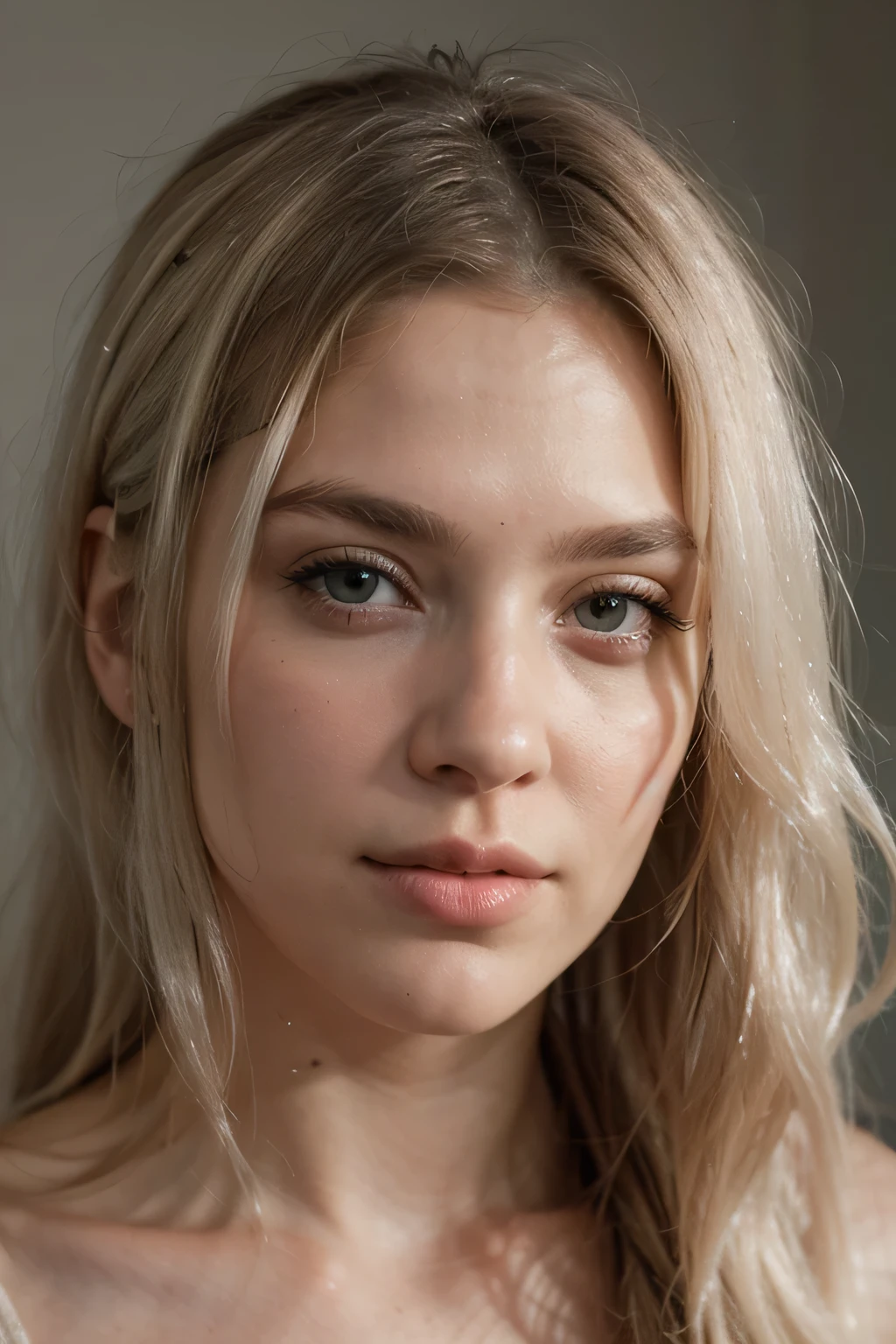 A close up of a woman with long blonde hair and a white top - SeaArt AI