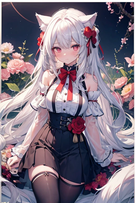 anime girl with long white hair holding a stick and a rose, (NSFW 1.5), full body, anime visual of a cute girl, light novel cover art, shikamimi, fine details. girls frontline, anime cover, marisa kirisame, japanese shoujo manga, from girls frontline, japanese light novel cover, anime visual of a young woman