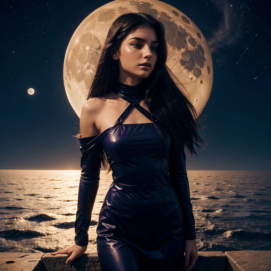 A beautiful girl who embodies the rapresentation of the Moon tarot, digital art