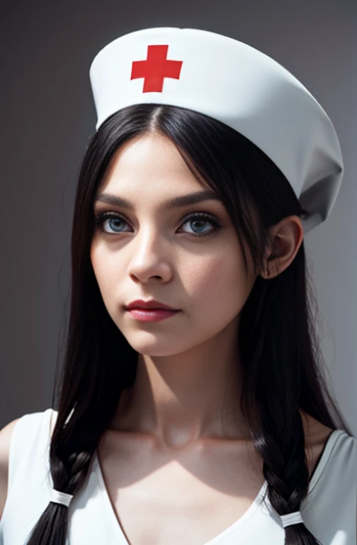 long hair, low-tied long hair, Nurse hat, Eye ball, Wide eyes, Cat ears, makeup, Surrealism, Surrealism, Contemporary art, realism, image Fill, idea, Lighting and illumination, First-person view, F/1.8, Ultra clear, Masterpiece, 16 kg, 8k