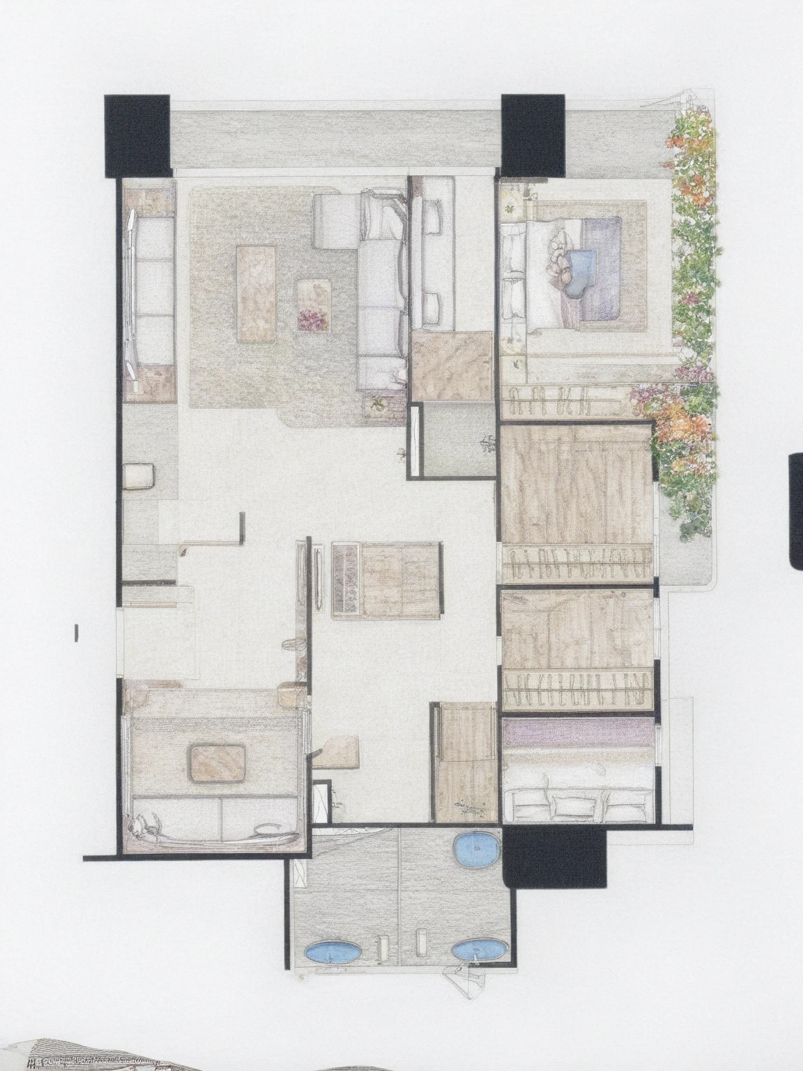 ((best quality)),((masterpiece)),  (((Floor plan))), chair , wall ,rug , lamp, flower, vase , chair ,ceiling , plant, window ,curtain ,television ,couch, , white background, ultra detailed, full detailed, water color, marker pen, color pencil,
high contrast,  enough detail, hard line,