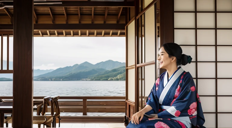 moon　woman wearing kimono　Shakuhachi　Ukiyo-e　Boat　Ukiyo-e