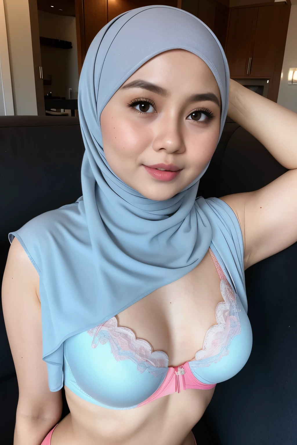 ((Open mouth)), Naked singlet (((HIJAB MALAY GIRL))), masutepiece, High quality, UHD 32K, Realistic face, Realistic skin feeling , A Japanese Lady, 8 years old, , Very cute and baby-like face, (((FLAT CHEST))), (MATRIX WORLD), ((look In front  at the camera and SADNESS)), ((())), (((CUTE GIRL))), ((RED LIPS)), ((LIGHT RAINBOW PASTEL LINGERIE)), ((CHUBBY)), (undress, bra,