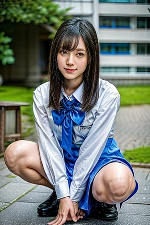 Arafe Asian woman in uniform sitting on the ground, cute , surreal , Photo of high school girl posing, japanese , , japanese girl uniform, surreal , Young beautiful girl gravure idol, seifuku, Real young gravure idol, wearing Japanese , beautiful anime high school girl, pussy