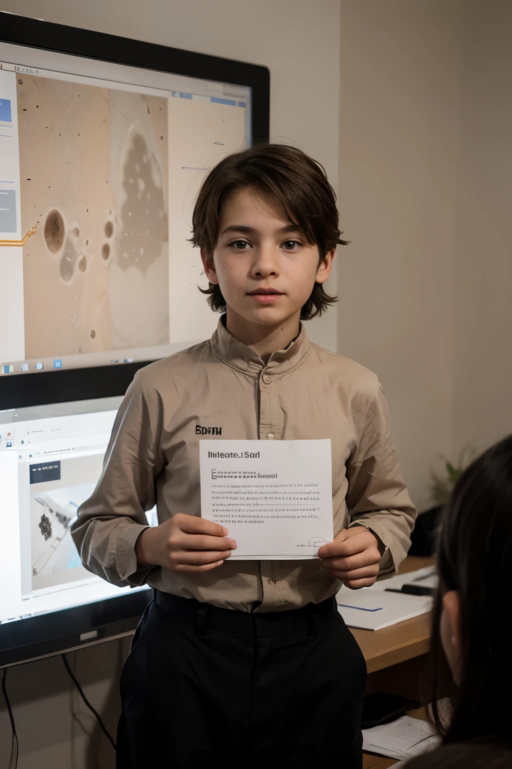 /imagine prompr: Boy giving a presentation on Mars, eyse on the camera