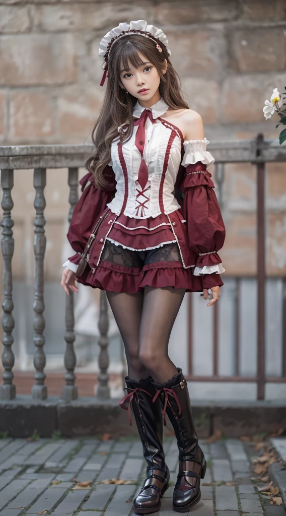 (8 thousand, RAW photos, best quality, masterpiece:1.2),(In reality, realistic photo:1.4)
(ta costumes),race, Aerith Gainsborough, upper part of the body, underwear,exposed shoulders, out, old castle,brown hair, high quality, adobe lightroom, High detail skin, looking at viewer,