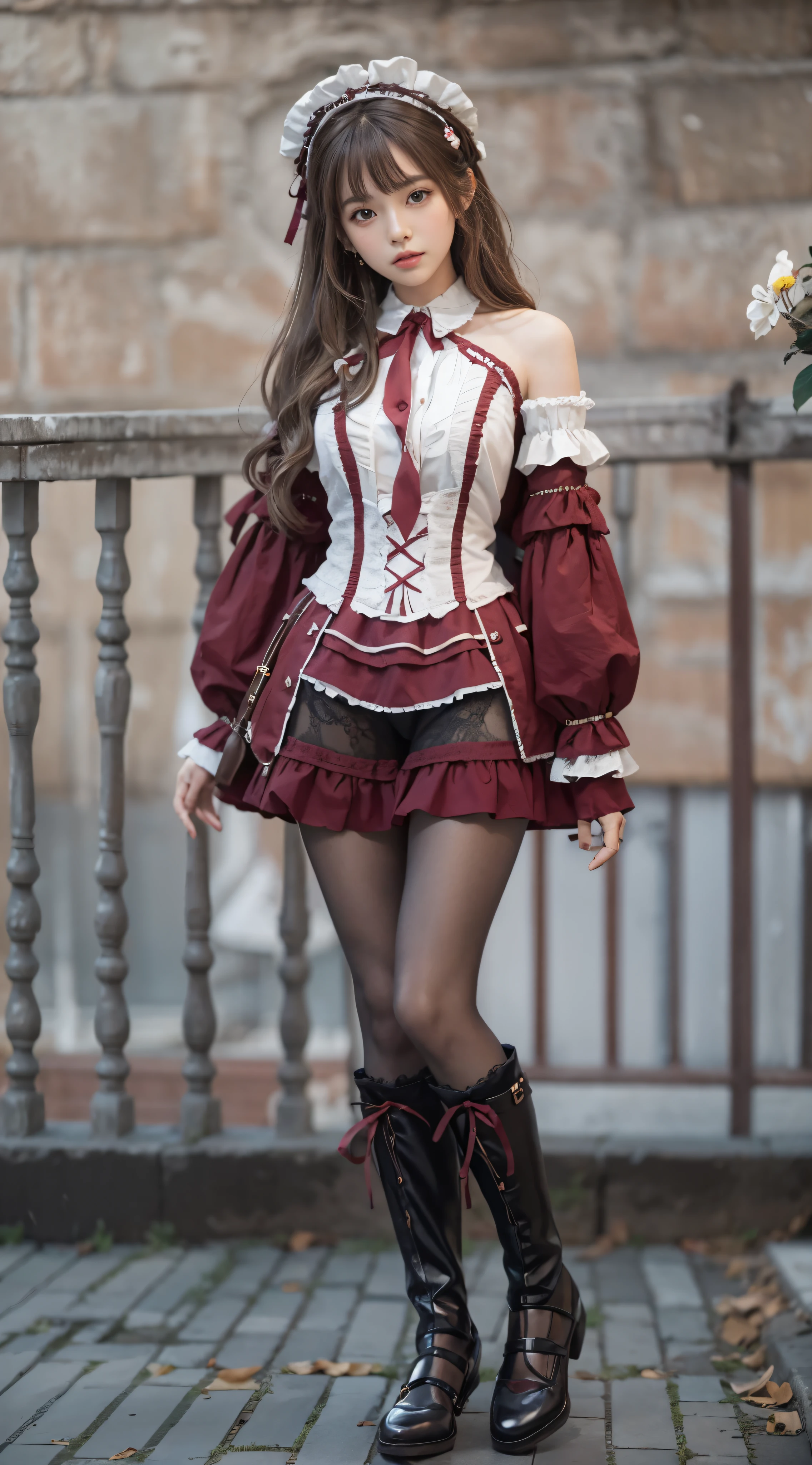（8 thousand， RAW photos， best quality， masterpiece：1.2），（In reality， realistic photo：1.4)
(Lolita costumes)，race， Aerith Gainsborough， upper part of the body， underwear，exposed shoulders， out， old castle，brown hair， high quality， adobe lightroom， High detail skin， looking at viewer，
