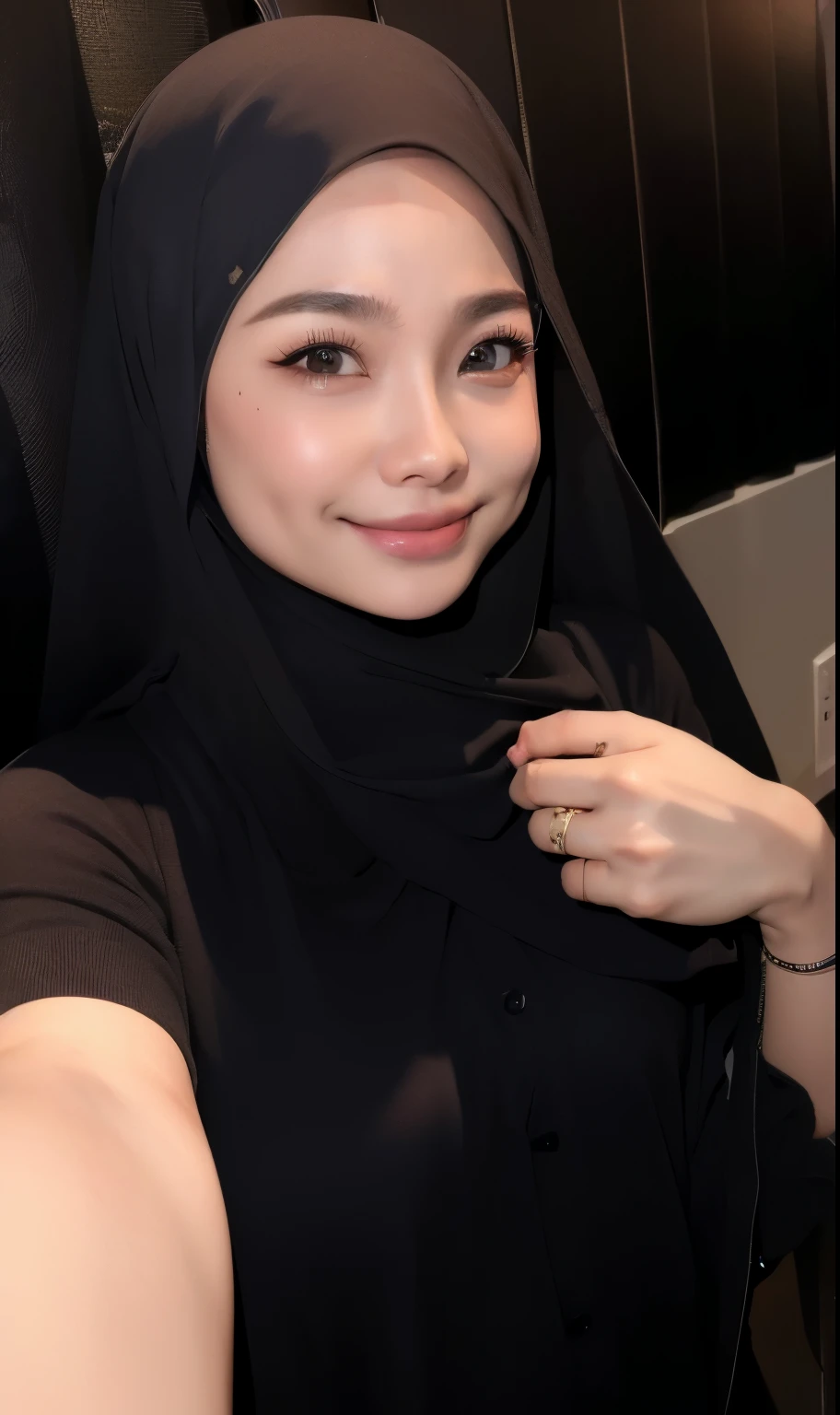 absurdres, 1malay girl in hijab,medium breast, star eye, blush, (realistic:1.5), (masterpiece, Extremely detailed CG unity 8k wallpaper, best quality, highres:1.2), (ultra_detailed, UHD:1.2), (pixiv:1.3), perfect illumination, distinct, (1girl:1.4), (bishoujo:1.2), looking at viewer, unreal engine, sidelighting, perfect face, detailed face, hijab, perfect body, beautiful eyes, pretty face, (bright skin:1.4), idol, (abs),, (navel), ruins, dark place, night, dark aura, close-up, selfie, (blood on face:1.3), (evil smile:1.1)