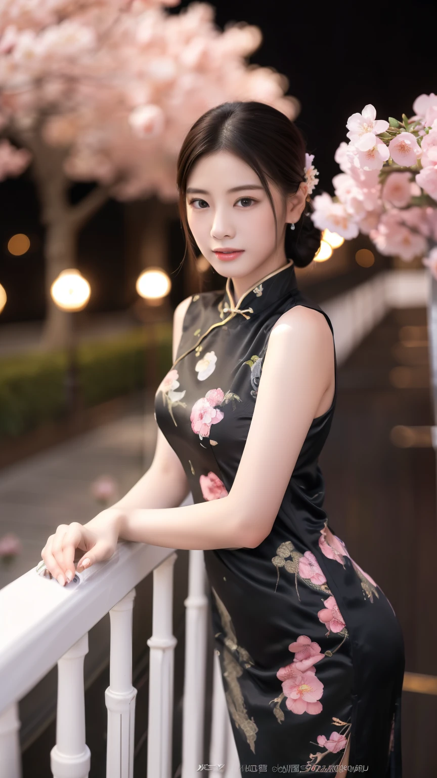 ulzzang-6500-v1.1,(Masterpiece, BestQuality:1.3), (ultra detailed 8k:1.2), (hyperrealistic:1.35),(RAW photo:1.2),high res, wallpaper, 
BREAK
Japanese woman, (20yo:1.3), super beautiful, beautiful skin, beautiful and fine eyes, detailed face, dark brown eyes, look at camera,Twin tails hair, high heels, (china_dress, chinese clothes, china dress,black dress, Black cheongsam with cherry blossom pattern:1.3), side slit
BREAK
professional lighting, face light,,(Super detailed night scene background:1.3),(Night park:1.3)