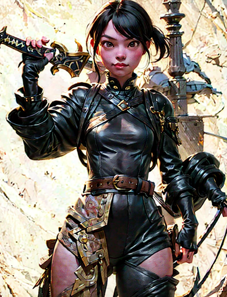 There is a woman in a black outfit, Holding the Sword, ross tran 8 k, 3d rendered character art 8 K, ross tran style, by Russell Dongjun Lu, in the style of ross tran, stunning character art, artwork in the style of guweiz, hyperdetailed fantasy character, by Ross Tran!!!, rossdraws 1. 0, epic exquisite character art