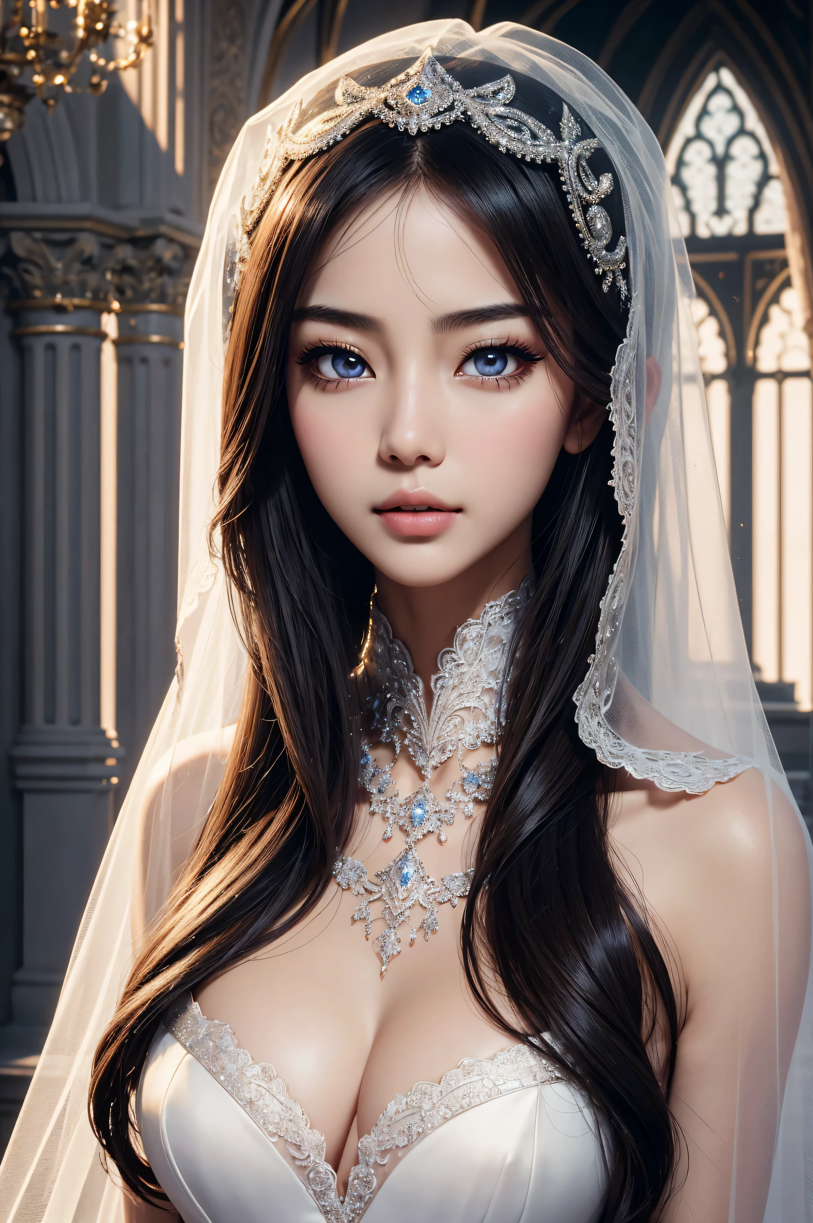 Angelababy,, wearing veil bride costume transparent. professionally retouched, soft lighting, realistic, smooth face, perfect eyes, sharp focus on eyes, 8 k, high definition, insanely detailed, intricate, elegant. be in front of the Disney castle.