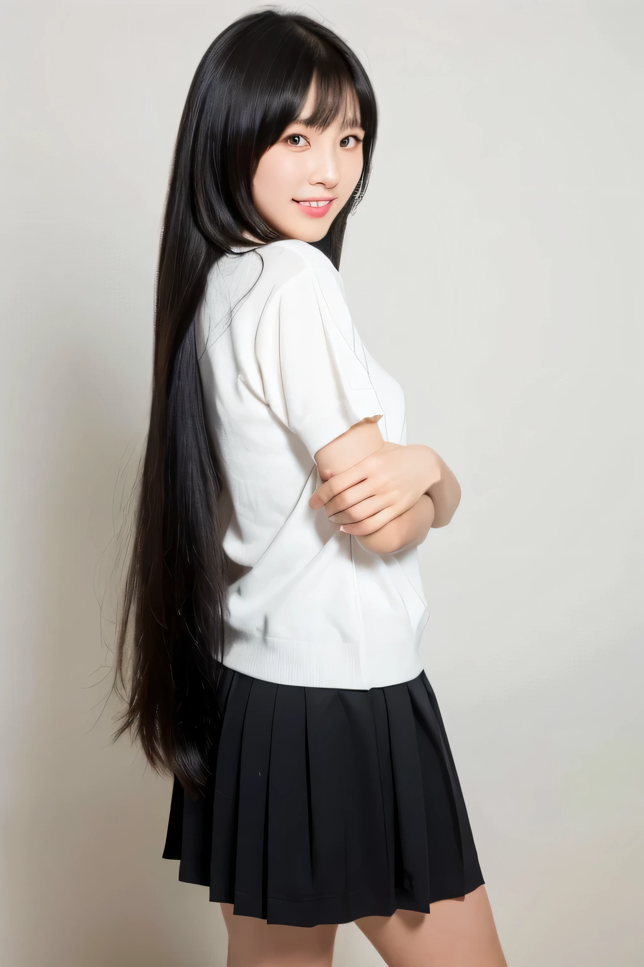 ((highest quality)), ((masterpiece)), (be familiar with),((whole body)), one woman ((from behind)) ((full body)) beautiful detailed face 8K, ,(actual, lively:1.4), professional lighting double eyelid、chest to chest、sharp focus:1.2、Beautiful woman:1.4 She has the innocent joy of a .12junior high school student japanese sailor suit (sneakers) The correct five fingers in human anatomy neat bangs Trimmed princess cut Length to the knee
(Absurdly Long Hair) long black shiny hair, very long black hair, shiny long hair, Thick, shiny black hair, The woman has long black hair, black silky hair, long black hair, long black hair, black long hair, her hair is long and straight, long and thin black hair, detailed long black hair long black hair, long black hair, black long hair