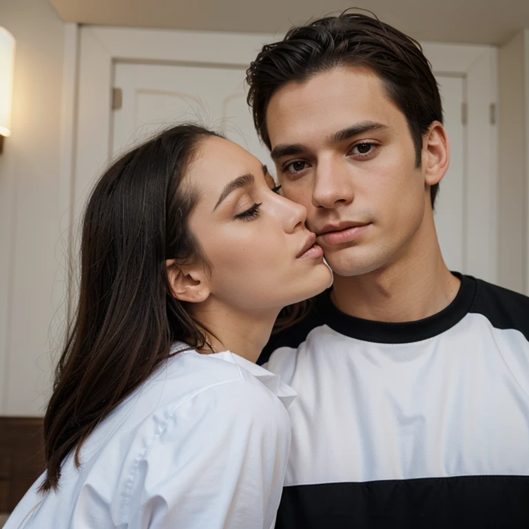 young white male and female couple kissing selfie