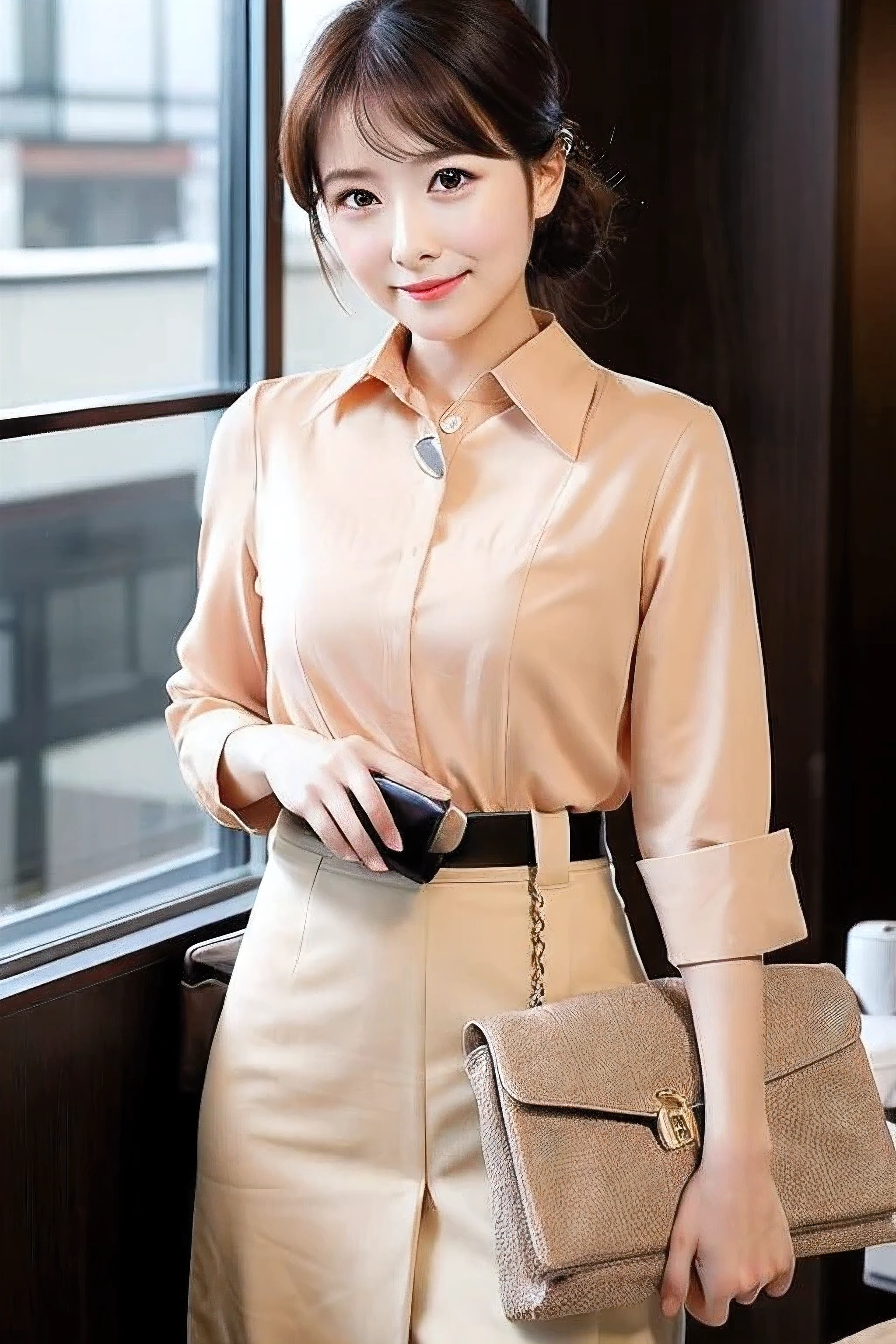 ((highest quality)), ((masterpiece)), (become familiar with), office worker japanese woman 40 generations Office Casual Hairstyles Cafe Marunouchi OL