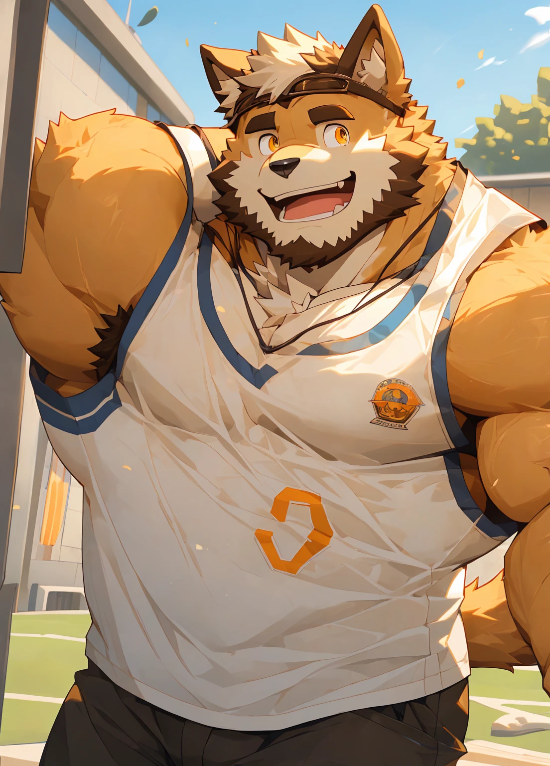 (masterpiece),(Very detailed),(best quality),hairy,Cat,orange fur,Vivid eyes,golden pupils,cute style,Slightly muscular,Sunny and cheerful,(white casual wear),((funny expression)),8K,(high quality),(ultra high definition),(super detailed)(high school student)