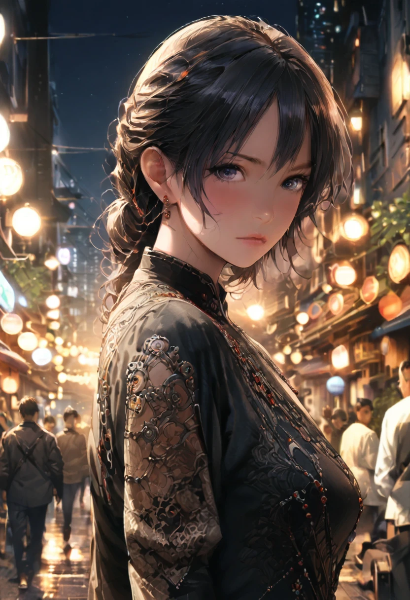 girl, night, sky, by Tsukasa Hojo, realistic, detailed background, (masterpiece, best quality, perfect composition, very aesthetic, absurdres, ultra-detailed, intricate details, Professional, official art, Representative work:1.3), (Animagine:0.01)