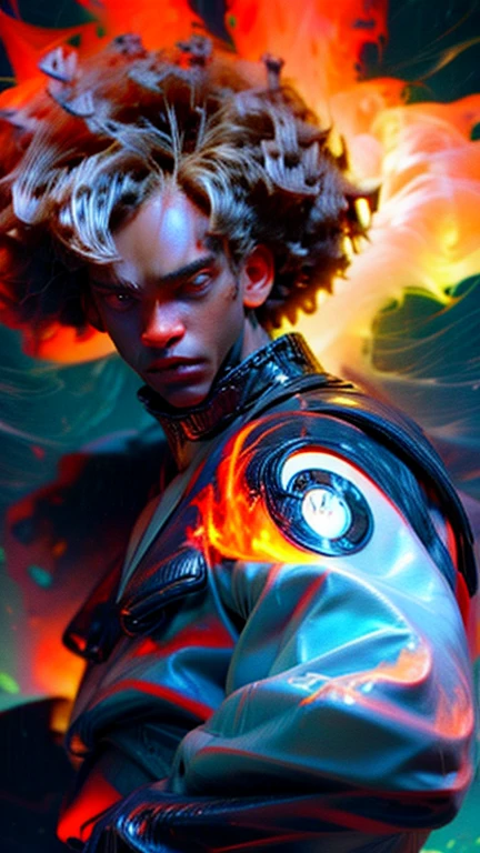a close up of a person with a black face, Afro American man, muscular, God, Flame Aura, anime art wallpaper 4 k, high resolution, beast form,anime art, black man, glowing eyes, muscular,badass anime 8 k, anime epic artwork, 4 k manga wallpaper, ultra hd anime wallpaper