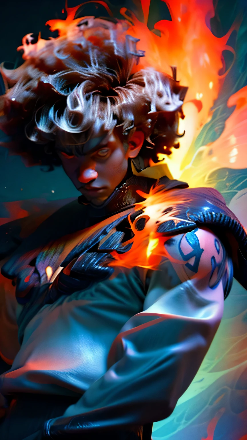 a close up of a person with a black face, Afro American man, muscular, God, Flame Aura, anime art wallpaper 4 k, high resolution, beast form,anime art, black man, glowing eyes, muscular,badass anime 8 k, anime epic artwork, 4 k manga wallpaper, ultra hd anime wallpaper