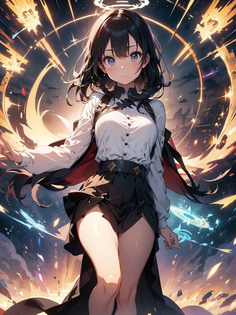 a goddess of the magic, sexy and beautiful, upright star totem float behind the back, magic circle on feets, halo, super textured skin, super detail face, perfect face, Super fine facial details, beautiful and delicate eyes, perfect eyes, anatomically correct, correct limbs, correct figner, super detail figner, best hair quality, best clothing quality, best prop quality, best halo detail and quality, best magic circle detail and quality, complex halo detail,