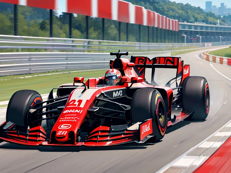 A man racing a highly detailed red and white Formula 1 racing car on a sunny day、McLaren Honda、Highly detailed racing car、hyper realism、surreal、Inside the tunnel at the Monaco Grand Prix