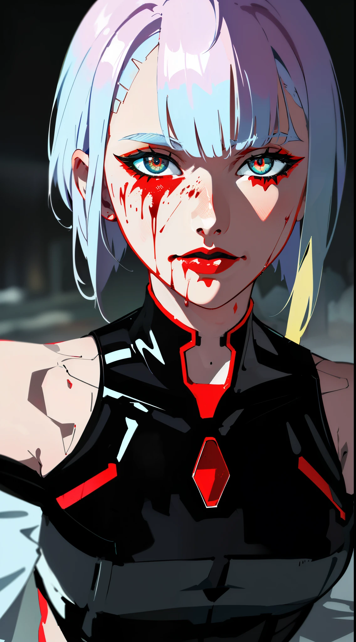 ((black latex bodysuit)), upper body, seductive look, blush, indoors, in office, looking at viewer, cloudy, moody lighting, (perfect detail eyes:1.2), glowing eyes, (Masterpiece, Best Quality, High Quality:1.4), professional artwork, Intricate Details, field of view, sharp focus, detailed painting, photorealistic lighting, trending on pixiv, (vivid lighting, vibrant colors:1.05), realistic shadows, ambient occlusion, (athletic body:1.3), mature woman, 30yo, hyperdetail eyes, beautiful eyes, (((solo:1.4))), semi-realistic hair, hyperdetailed clothes, (((beautiful red blood lipstick:1.3, beautiful red blood eyeshadow:1.3))),